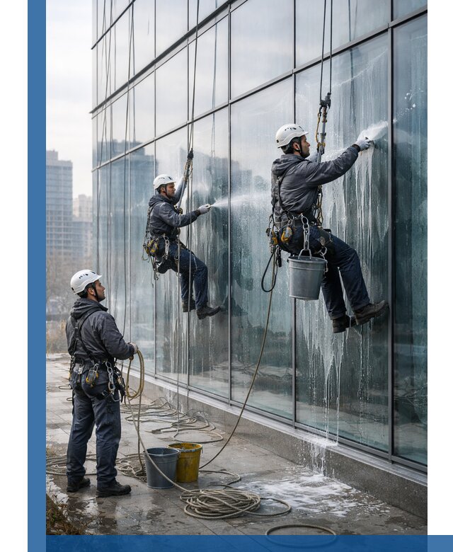 Промышленная мойка панорамных окон на высоте в Видном