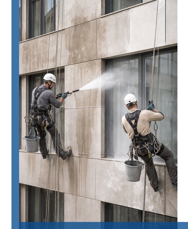 Послестроительная мойка фасада промышленным альпинизмом в Видном