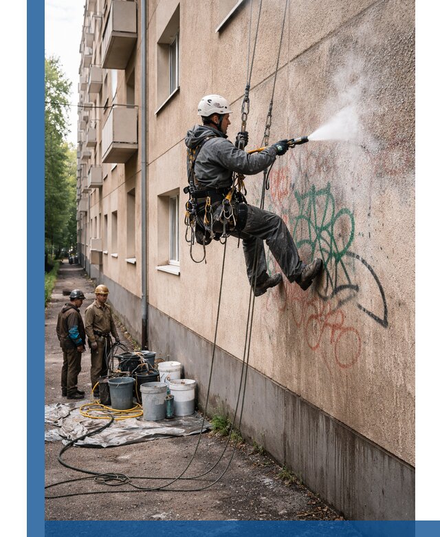 Удаление граффити с фасада в Видном без следов и повреждений