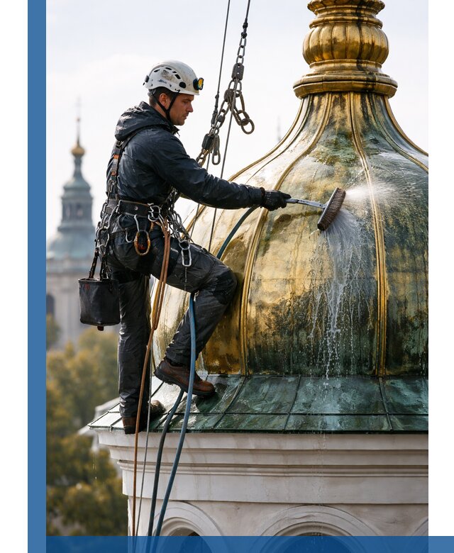 Профессиональная мойка куполов и шпилей высотными альпинистами в Видном