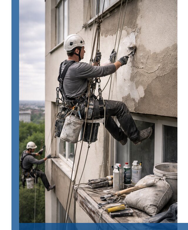 Косметический ремонт фасада зданий в Видном промышленными альпинистами