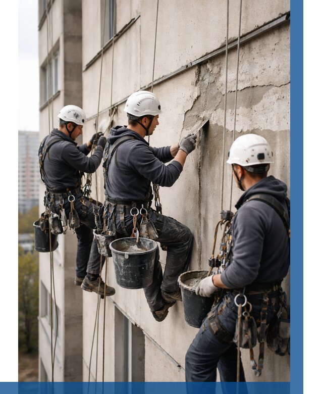 Ремонт бетонных элементов фасада в Видном от 2588 р. | ВЫСОТНИК-Вдн