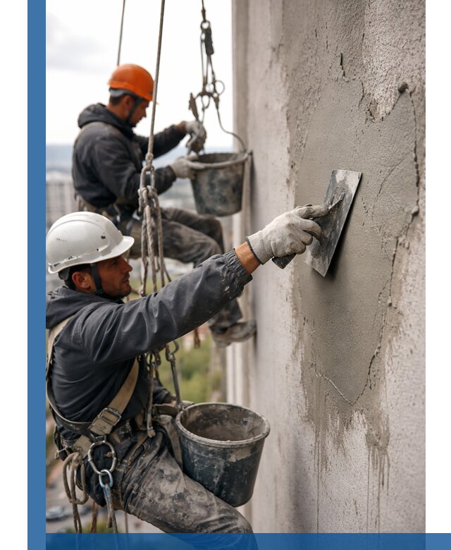 Штукатурка фасада на высоте в Видном профессиональные работы