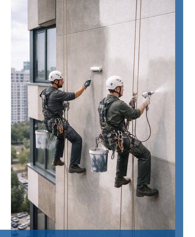 Покраска фасада альпинистами в Видном от 311 р. | ВЫСОТНИК-Вдн