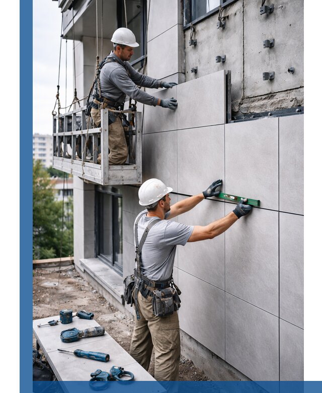 Монтаж керамогранита на фасад в Видном под ключ с гарантией качества