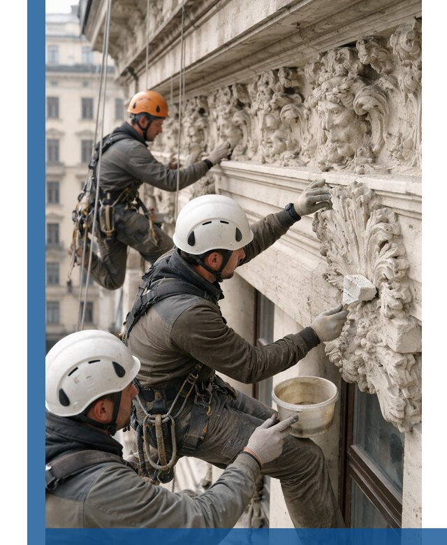 Реставрация фасадной лепнины с высотными работами в Видном