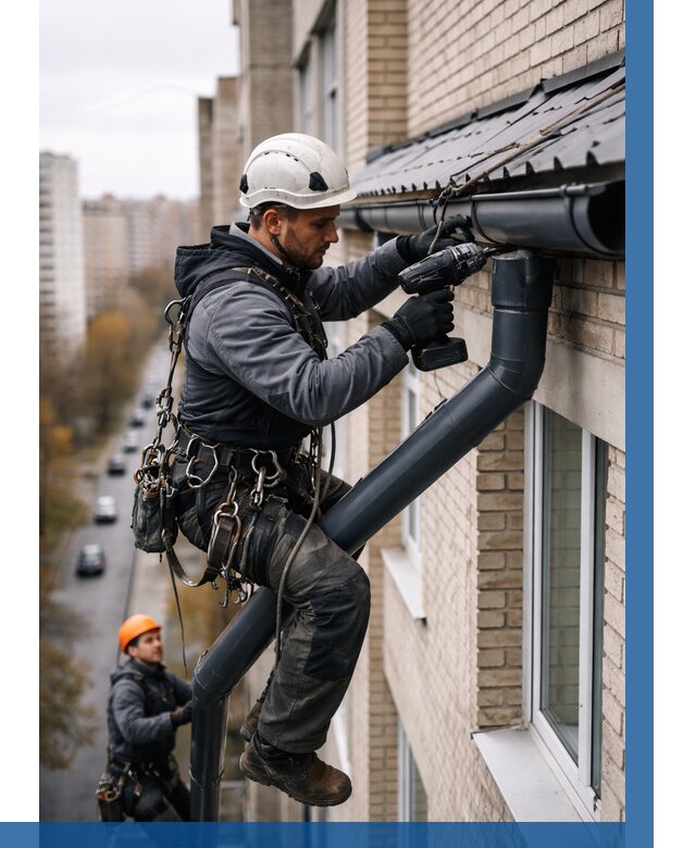 Монтаж водосточной системы на здании в Видном от 5175 р. | ВЫСОТНИК-Вдн