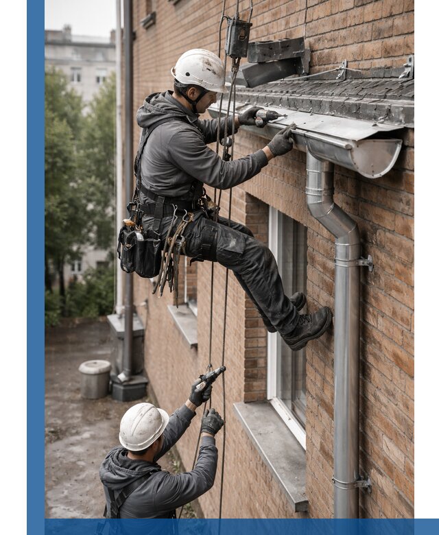 Монтаж водосточной системы на здании в Видном под ключ