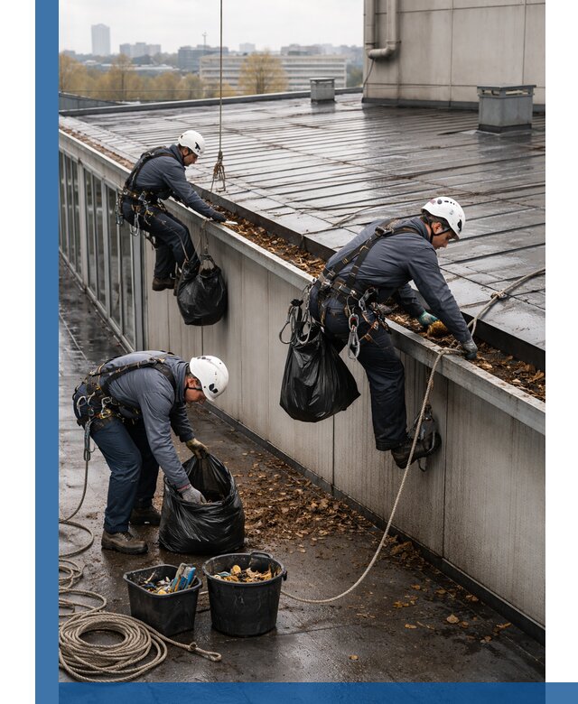 Очистка кровли по периметру в Видном силами промышленных альпинистов