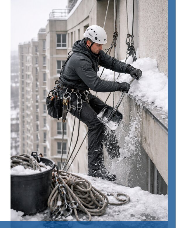 Очистка карнизов от снега в Видном от 311 р. | ВЫСОТНИК-Вдн