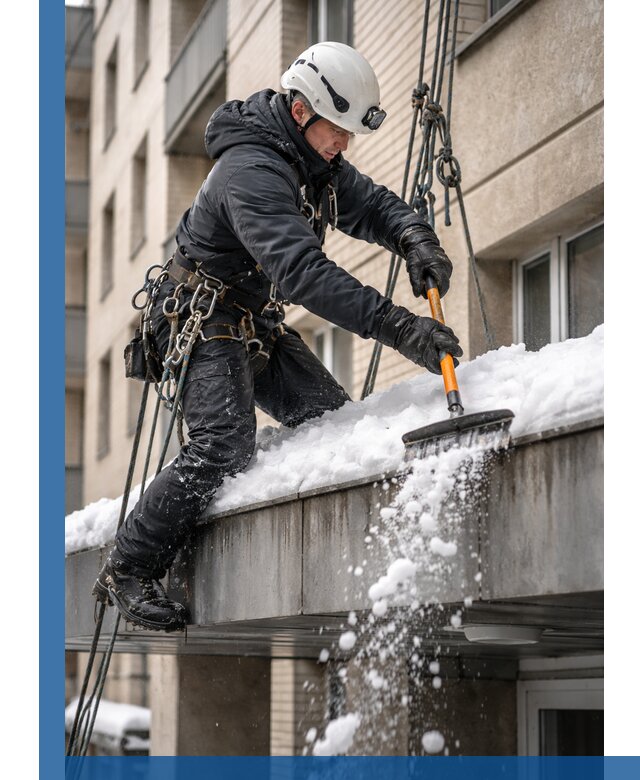 Очистка козырьков от снега в Видном круглогодично безопасно