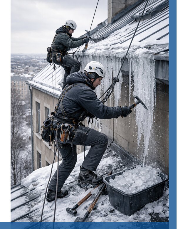 Удаление наледи с кровли в Видном от 5693 р. | ВЫСОТНИК-Вдн