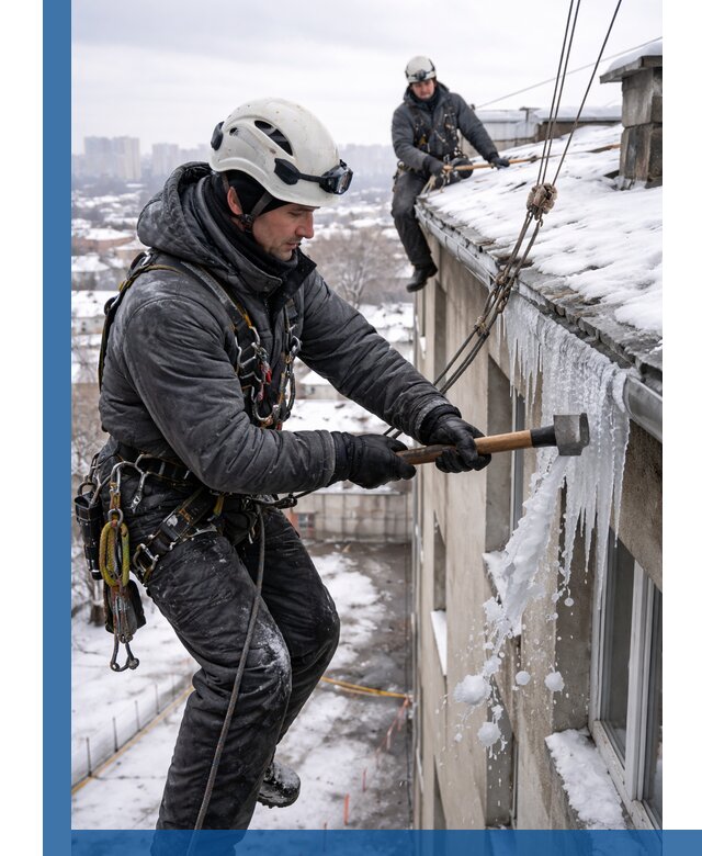 Сбивание и удаление сосулек с крыши в Видном безопасно