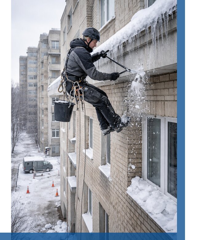 Удаление наледи с карнизов в Видном от 362 р. | ВЫСОТНИК-Вдн