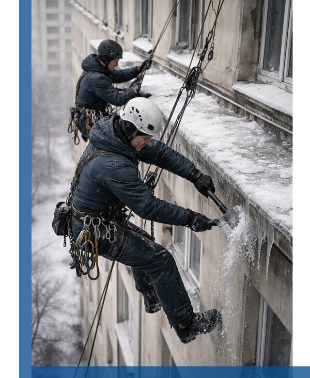 Удаление наледи и сосулек с карнизов в Видном профессионально