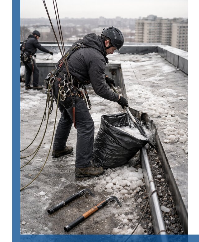 Аварийная очистка кровли в Видном от промальпинистов