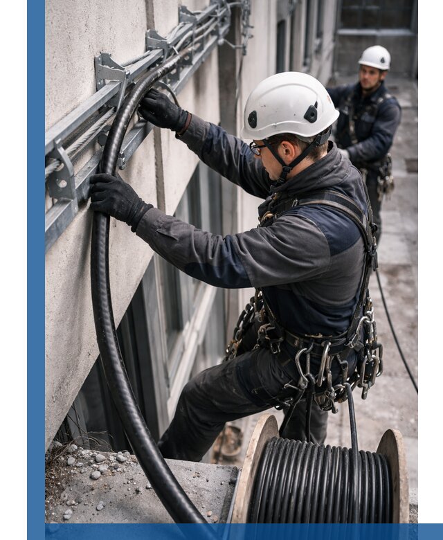 Протяжка кабеля питания на высоте в Видном с гарантией безопасности и качества