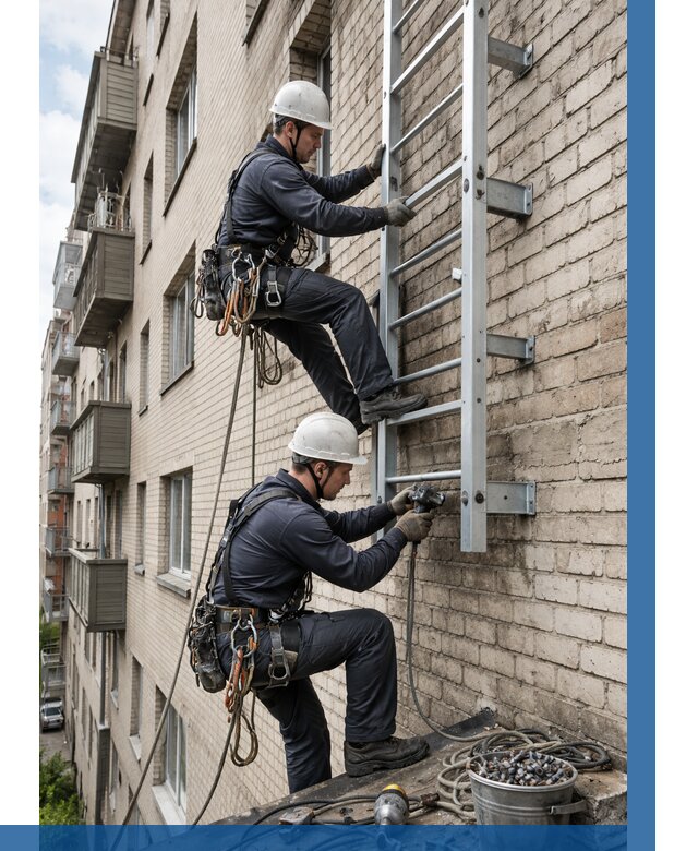 Монтаж пожарной лестницы в Видном от 25875 р заказать у ВЫСОТНИК-Вдн