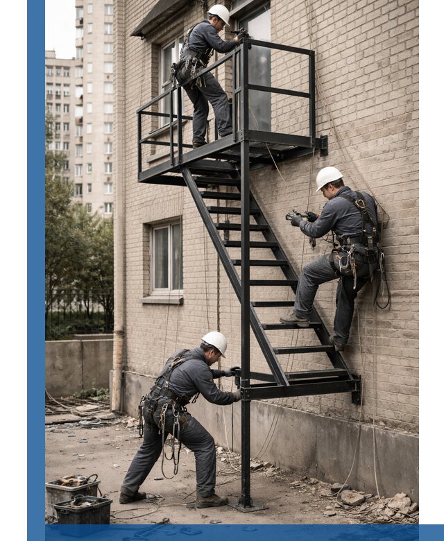 Монтаж пожарной лестницы в Видном, установка и крепление