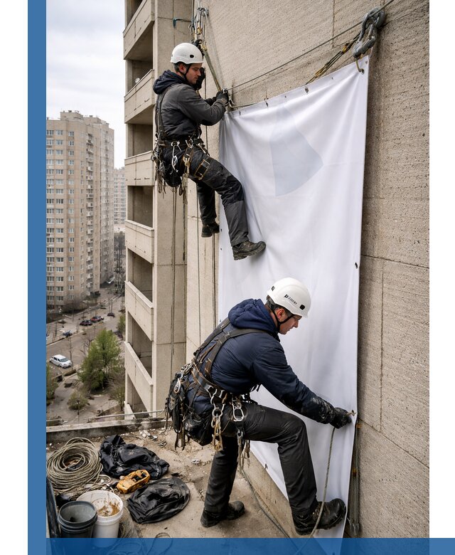Профессиональный монтаж баннеров на фасаде в Видном