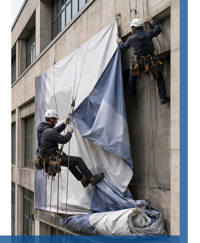 Демонтаж баннеров с фасада в Видном от 4658 р. | ВЫСОТНИК-Вдн