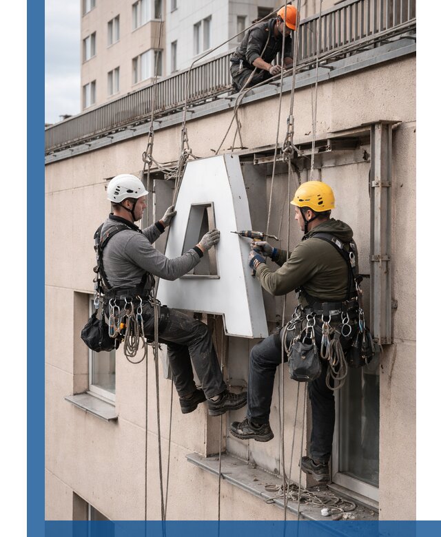 Ремонт и восстановление наружных вывесок на высоте в Видном