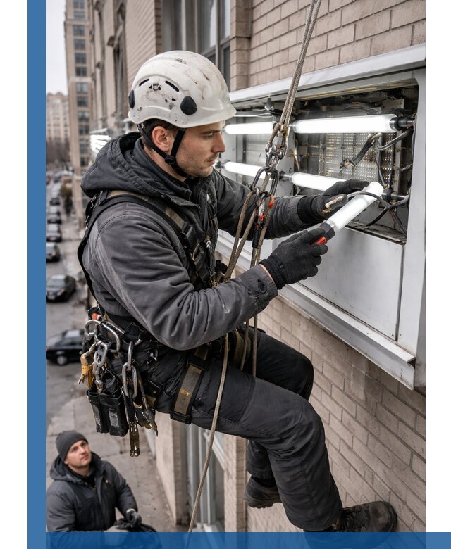 Профессиональная замена ламп в наружной вывеске в Видном