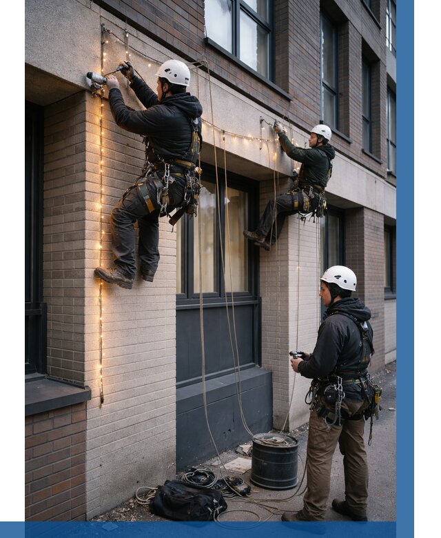 Монтаж гирлянд на фасаде в Видном от 3623 р. | ВЫСОТНИК-Вдн