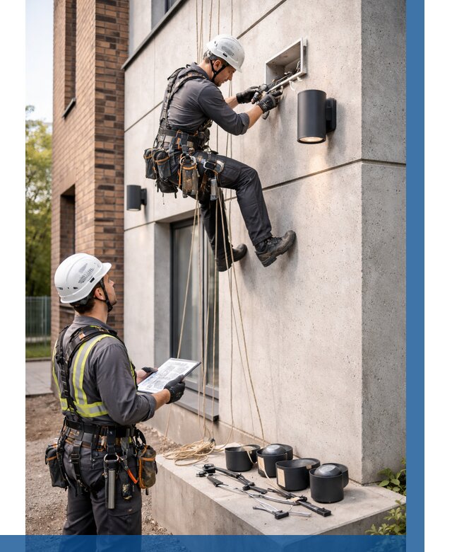 Монтаж фасадного освещения в Видном от 2588 р. | ВЫСОТНИК-Вдн