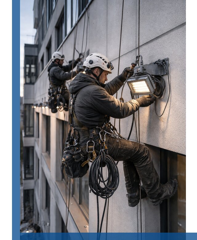 Монтаж фасадного освещения в Видном установка и подключение