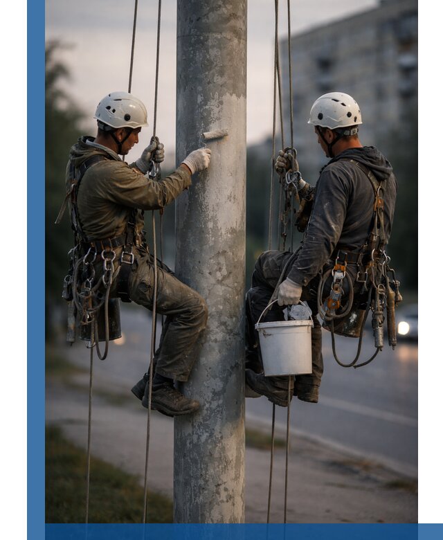 Покраска опор освещения и антикоррозийная защита в Видном