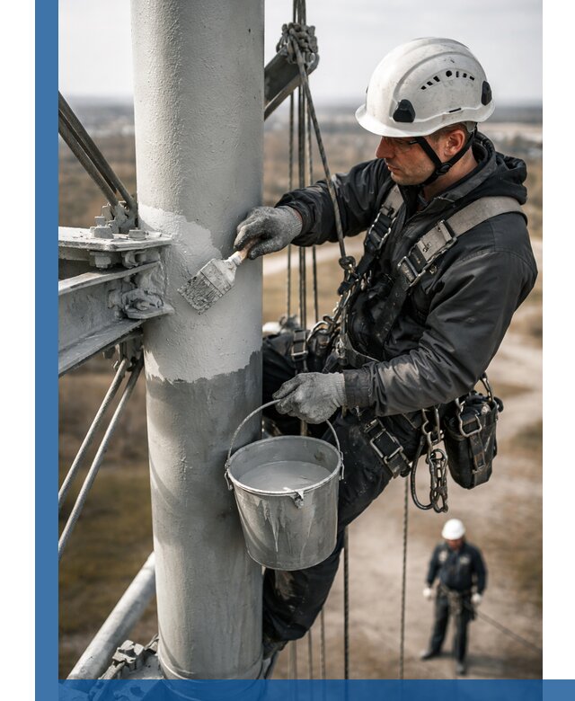 Покраска мачт связи в Видном промышленными альпинистами