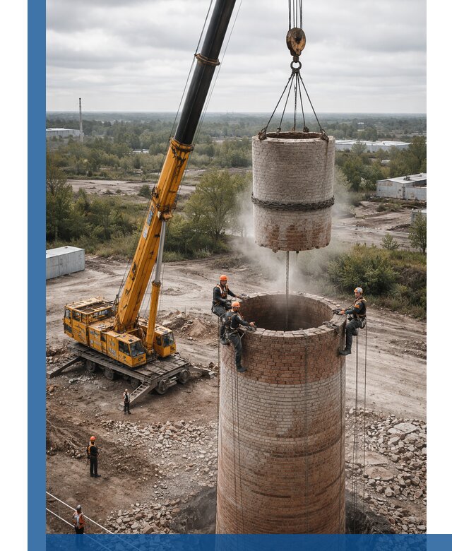 Демонтаж дымовой трубы в Видном с гарантиями безопасности