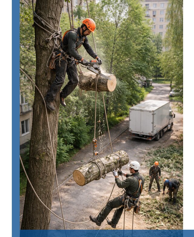 Спил деревьев альпинистами в Видном, безопасно и без повреждений