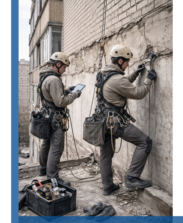 Обследование фасада промышленными альпинистами в Видном