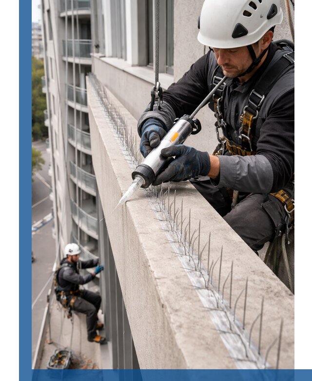 Установка шипов от птиц на фасадах и кровлях в Видном